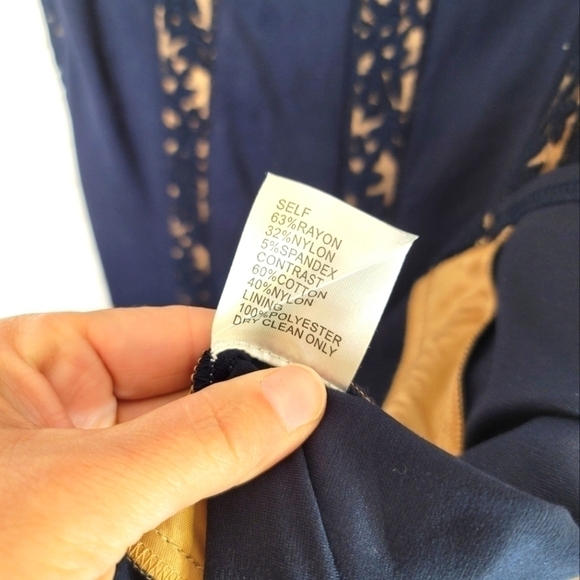 TADASHI SHOJI PINTUCK JERSEY AND LACE DRESS IN NAVY NUDE, SZ SMALL - Picture 9 of 16